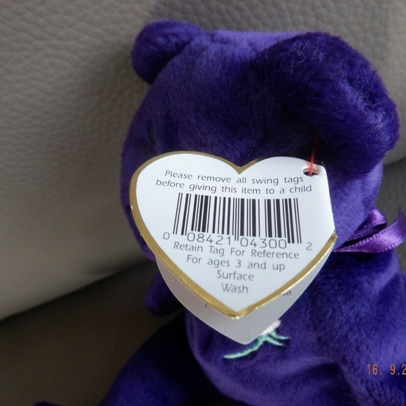 Ty 1997 Princess Diana Purple Stuffed Bear Beanie Baby - Picture 8 of 10